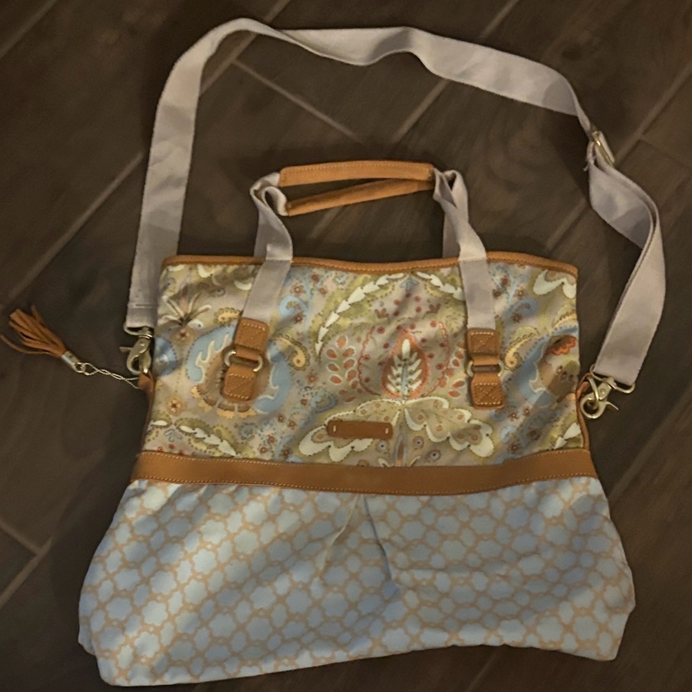 Chic Blue and Tan Crossbody Bag